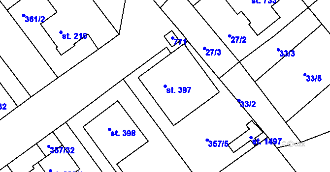 Parcela st. 397 v KÚ Klecany, Katastrální mapa