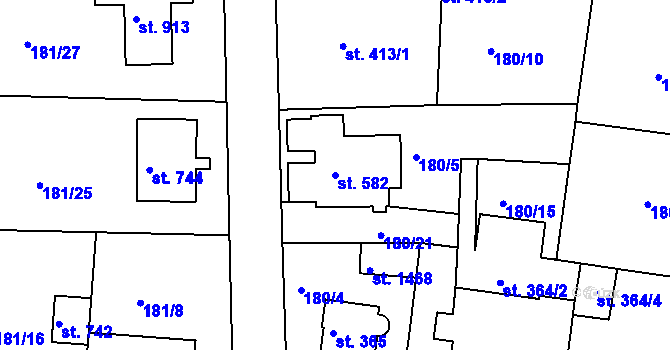 Parcela st. 582 v KÚ Klecany, Katastrální mapa