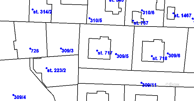 Parcela st. 717 v KÚ Klecany, Katastrální mapa