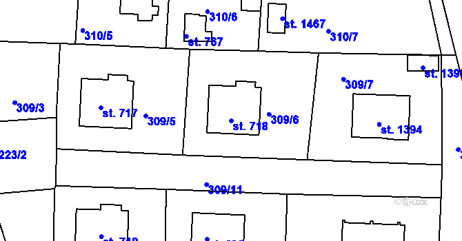 Parcela st. 718 v KÚ Klecany, Katastrální mapa