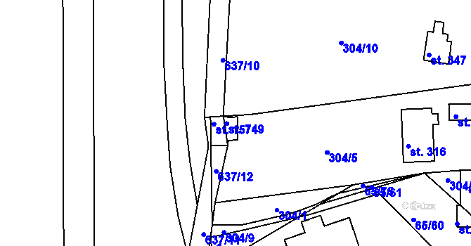 Parcela st. 749 v KÚ Klecany, Katastrální mapa
