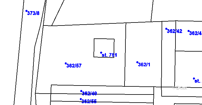 Parcela st. 751 v KÚ Klecany, Katastrální mapa