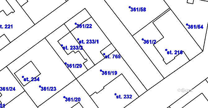Parcela st. 765 v KÚ Klecany, Katastrální mapa