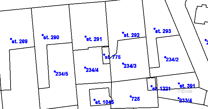 Parcela st. 775 v KÚ Klecany, Katastrální mapa