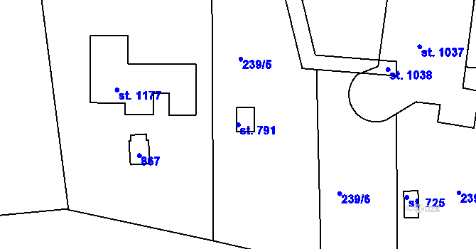 Parcela st. 791 v KÚ Klecany, Katastrální mapa