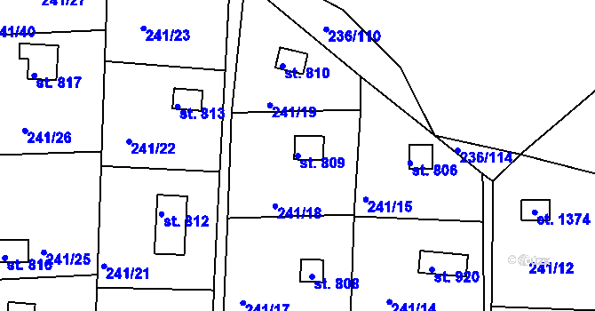 Parcela st. 809 v KÚ Klecany, Katastrální mapa