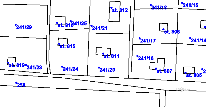 Parcela st. 811 v KÚ Klecany, Katastrální mapa