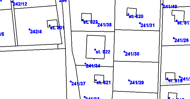 Parcela st. 822 v KÚ Klecany, Katastrální mapa