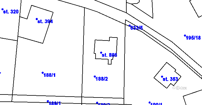 Parcela st. 886 v KÚ Klecany, Katastrální mapa