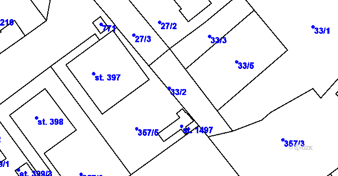 Parcela st. 33/2 v KÚ Klecany, Katastrální mapa