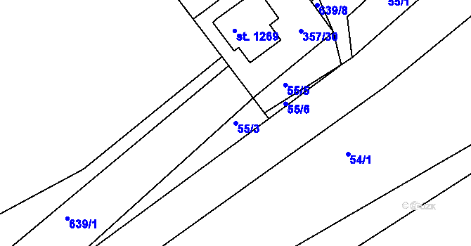 Parcela st. 55/3 v KÚ Klecany, Katastrální mapa