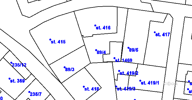 Parcela st. 89/4 v KÚ Klecany, Katastrální mapa