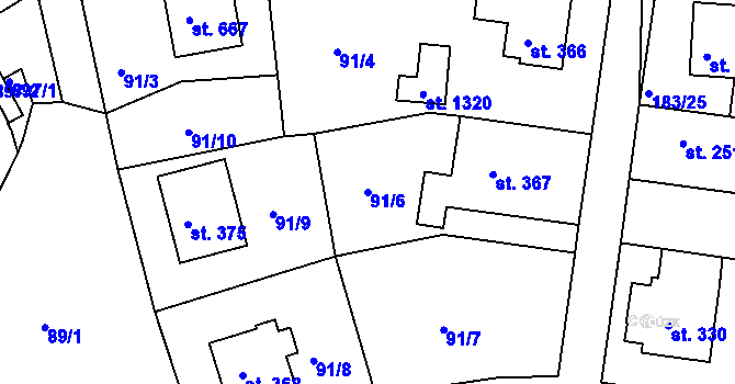 Parcela st. 91/6 v KÚ Klecany, Katastrální mapa