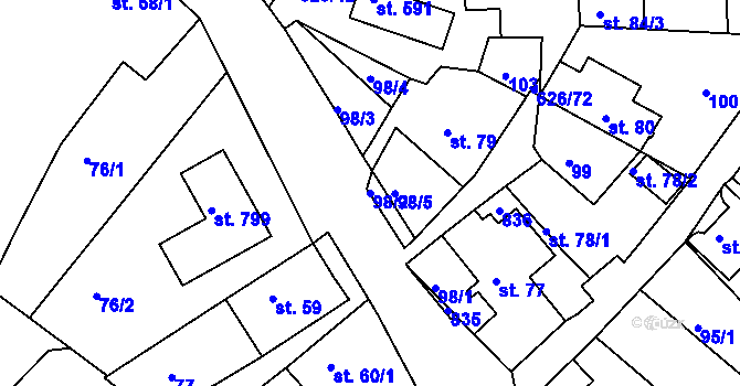 Parcela st. 98/2 v KÚ Klecany, Katastrální mapa