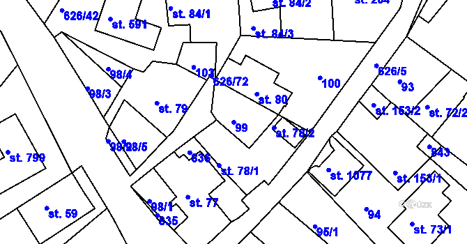 Parcela st. 99 v KÚ Klecany, Katastrální mapa