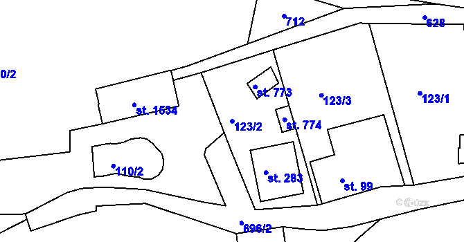 Parcela st. 123/2 v KÚ Klecany, Katastrální mapa