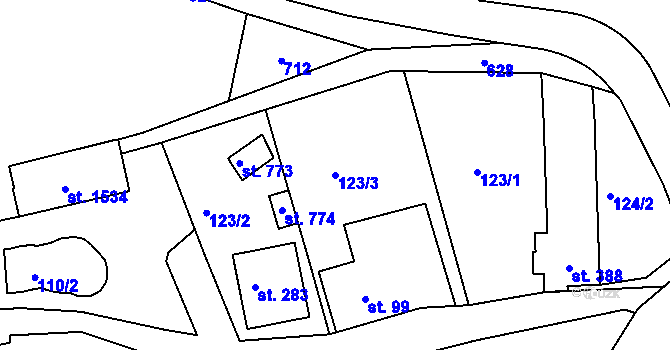 Parcela st. 123/3 v KÚ Klecany, Katastrální mapa