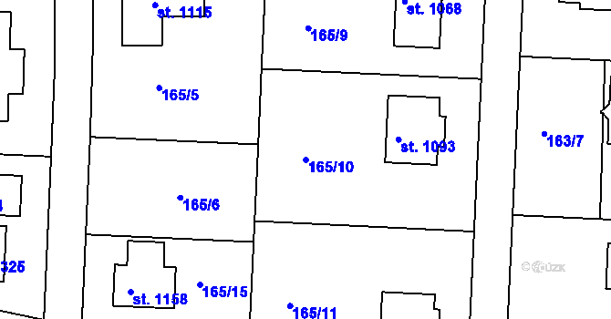 Parcela st. 165/10 v KÚ Klecany, Katastrální mapa