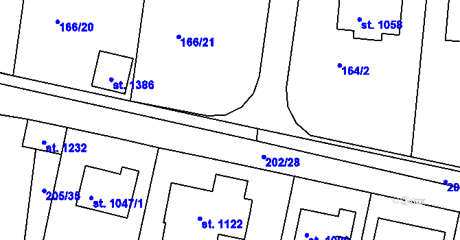 Parcela st. 166/2 v KÚ Klecany, Katastrální mapa