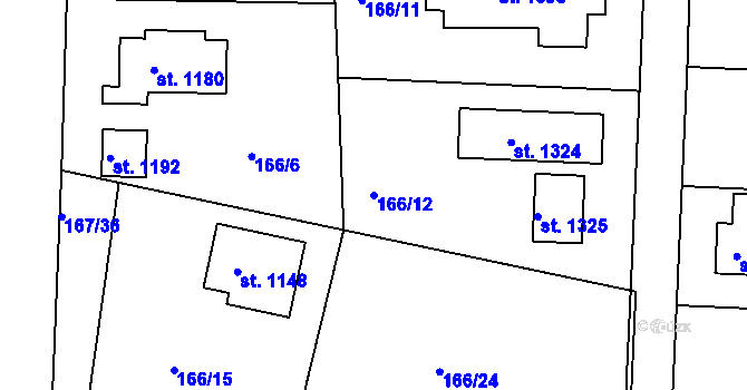 Parcela st. 166/12 v KÚ Klecany, Katastrální mapa