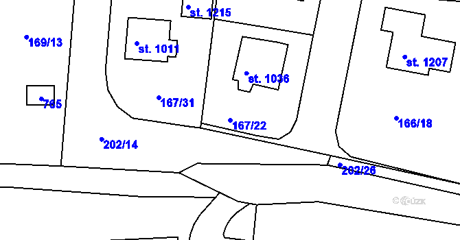 Parcela st. 167/22 v KÚ Klecany, Katastrální mapa