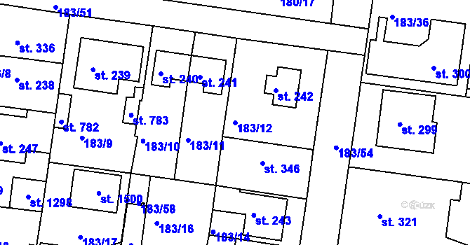 Parcela st. 183/12 v KÚ Klecany, Katastrální mapa