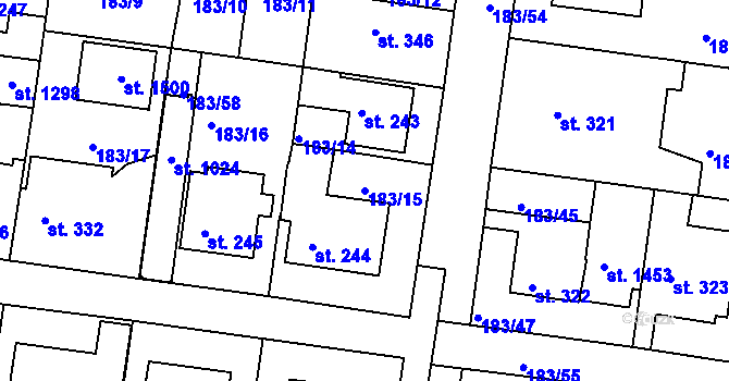 Parcela st. 183/15 v KÚ Klecany, Katastrální mapa