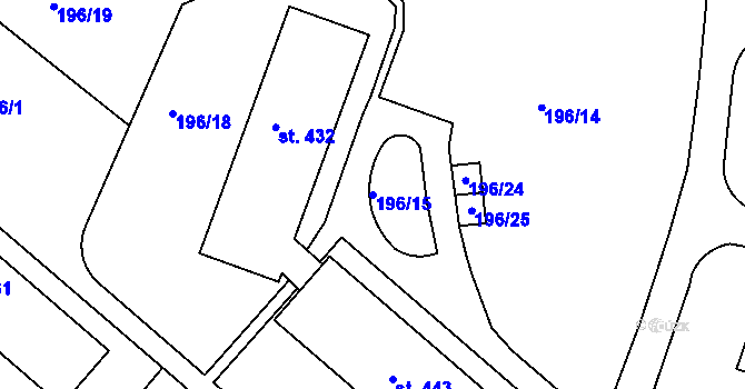 Parcela st. 196/15 v KÚ Klecany, Katastrální mapa