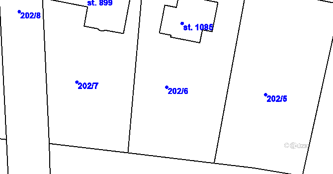 Parcela st. 202/6 v KÚ Klecany, Katastrální mapa