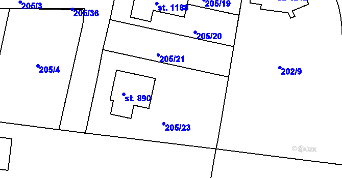 Parcela st. 205/22 v KÚ Klecany, Katastrální mapa