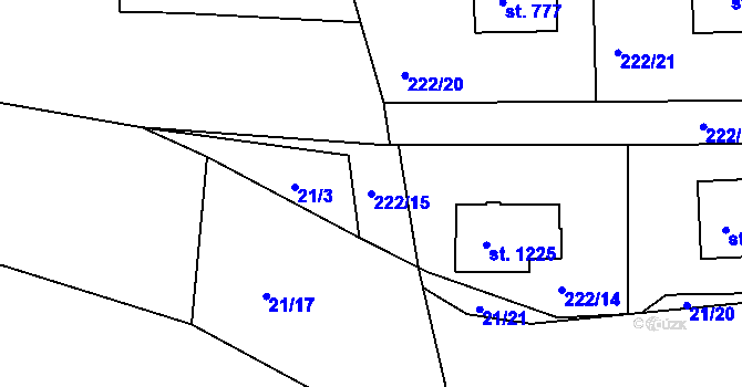 Parcela st. 222/15 v KÚ Klecany, Katastrální mapa