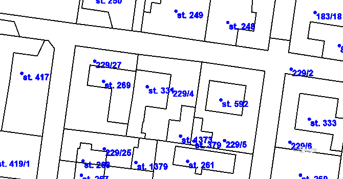 Parcela st. 229/4 v KÚ Klecany, Katastrální mapa