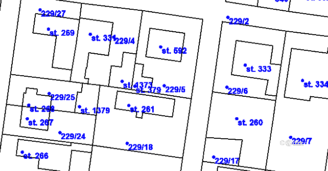 Parcela st. 229/5 v KÚ Klecany, Katastrální mapa