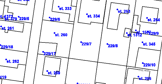 Parcela st. 229/7 v KÚ Klecany, Katastrální mapa