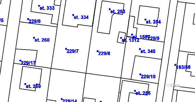 Parcela st. 229/8 v KÚ Klecany, Katastrální mapa