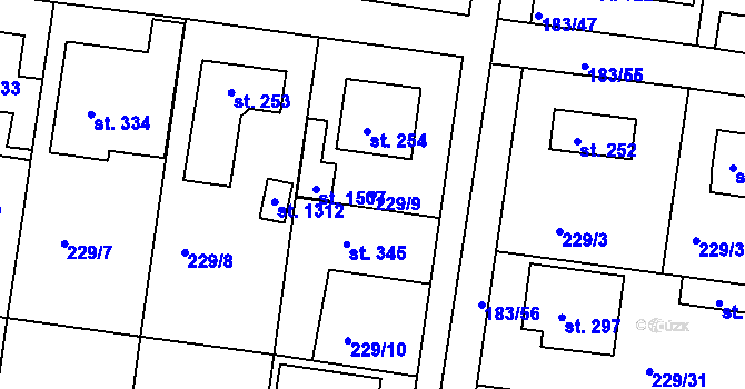 Parcela st. 229/9 v KÚ Klecany, Katastrální mapa