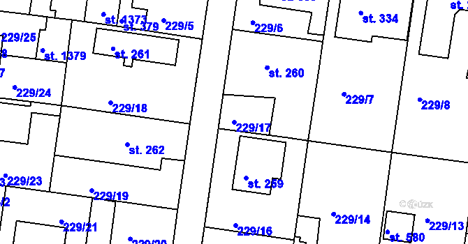 Parcela st. 229/17 v KÚ Klecany, Katastrální mapa