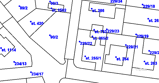 Parcela st. 229/22 v KÚ Klecany, Katastrální mapa