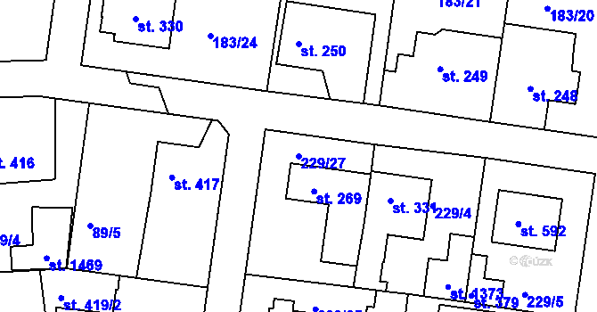 Parcela st. 229/27 v KÚ Klecany, Katastrální mapa