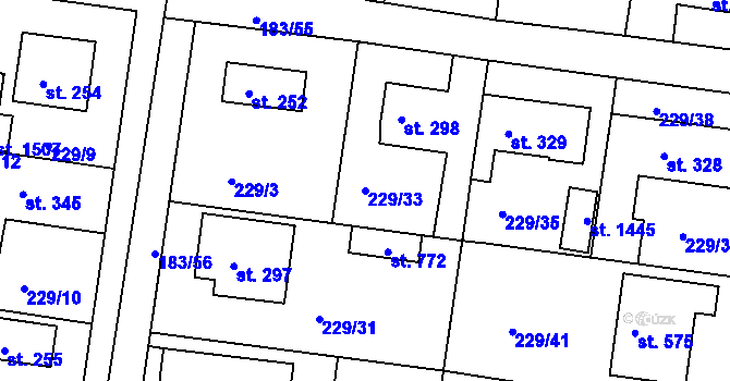 Parcela st. 229/33 v KÚ Klecany, Katastrální mapa