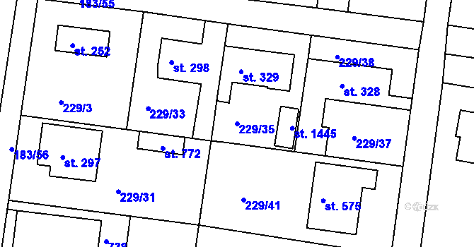 Parcela st. 229/35 v KÚ Klecany, Katastrální mapa