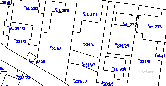 Parcela st. 231/4 v KÚ Klecany, Katastrální mapa