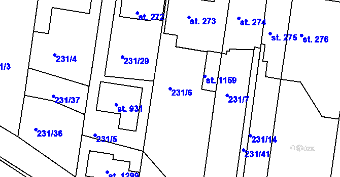 Parcela st. 231/6 v KÚ Klecany, Katastrální mapa