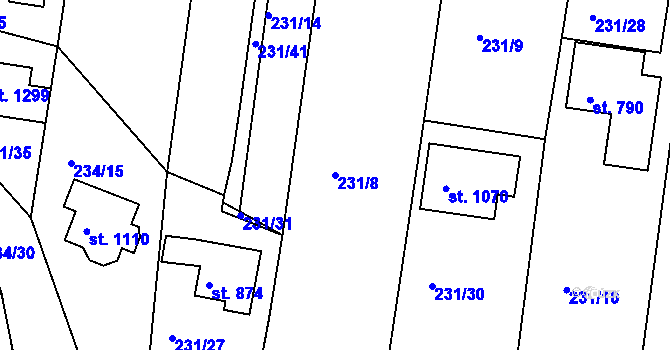 Parcela st. 231/8 v KÚ Klecany, Katastrální mapa