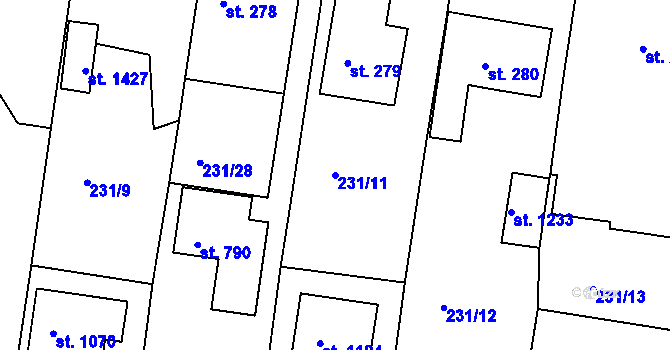 Parcela st. 231/11 v KÚ Klecany, Katastrální mapa