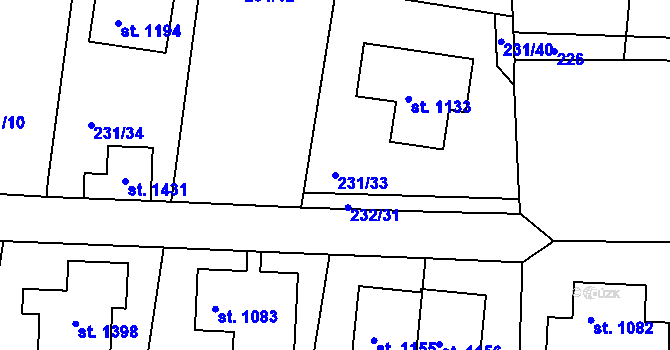 Parcela st. 231/33 v KÚ Klecany, Katastrální mapa