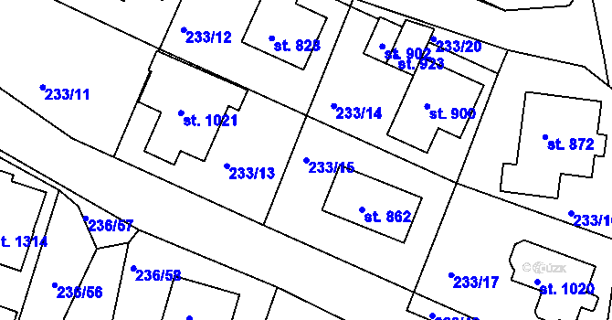 Parcela st. 233/15 v KÚ Klecany, Katastrální mapa