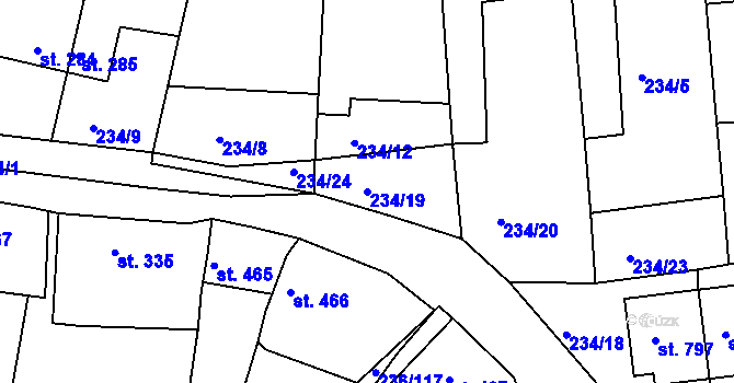 Parcela st. 234/19 v KÚ Klecany, Katastrální mapa