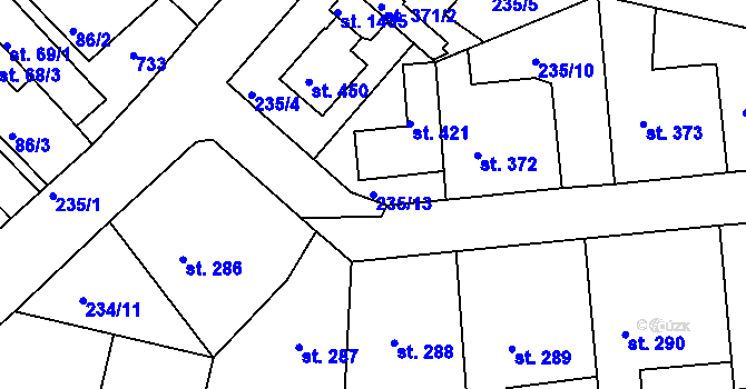 Parcela st. 235/13 v KÚ Klecany, Katastrální mapa