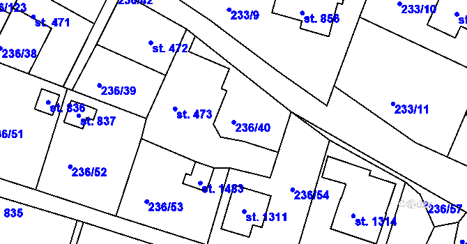 Parcela st. 236/40 v KÚ Klecany, Katastrální mapa